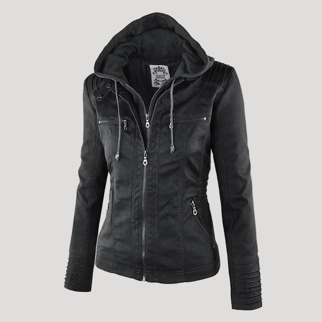 Giano Giacca Donna | Similpelle Impermeabile con Cappuccio Removibile 0
