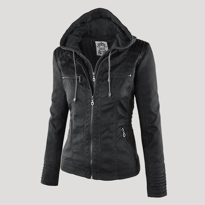 Giano Giacca Donna | Similpelle Impermeabile con Cappuccio Removibile 0
