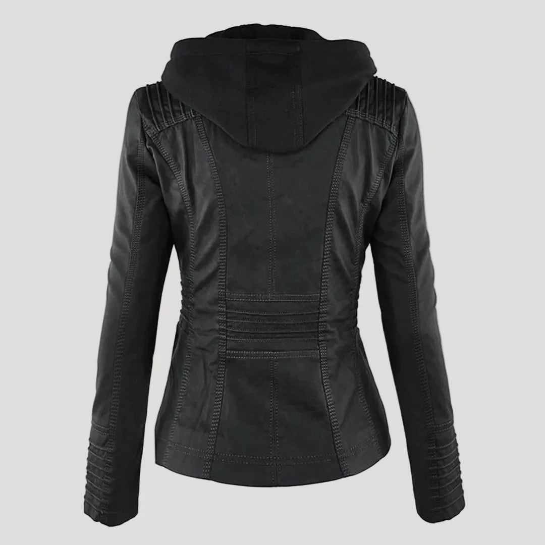 Giano Giacca Donna | Similpelle Impermeabile con Cappuccio Removibile 2