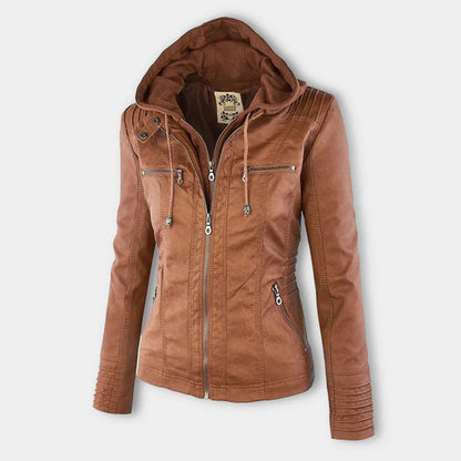Giano Giacca Donna | Similpelle Impermeabile con Cappuccio Removibile 6