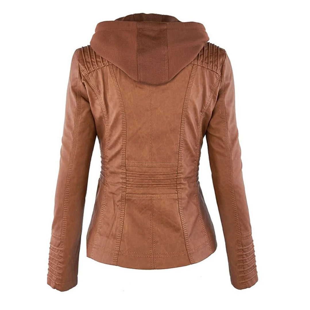 Giano Giacca Donna | Similpelle Impermeabile con Cappuccio Removibile 8