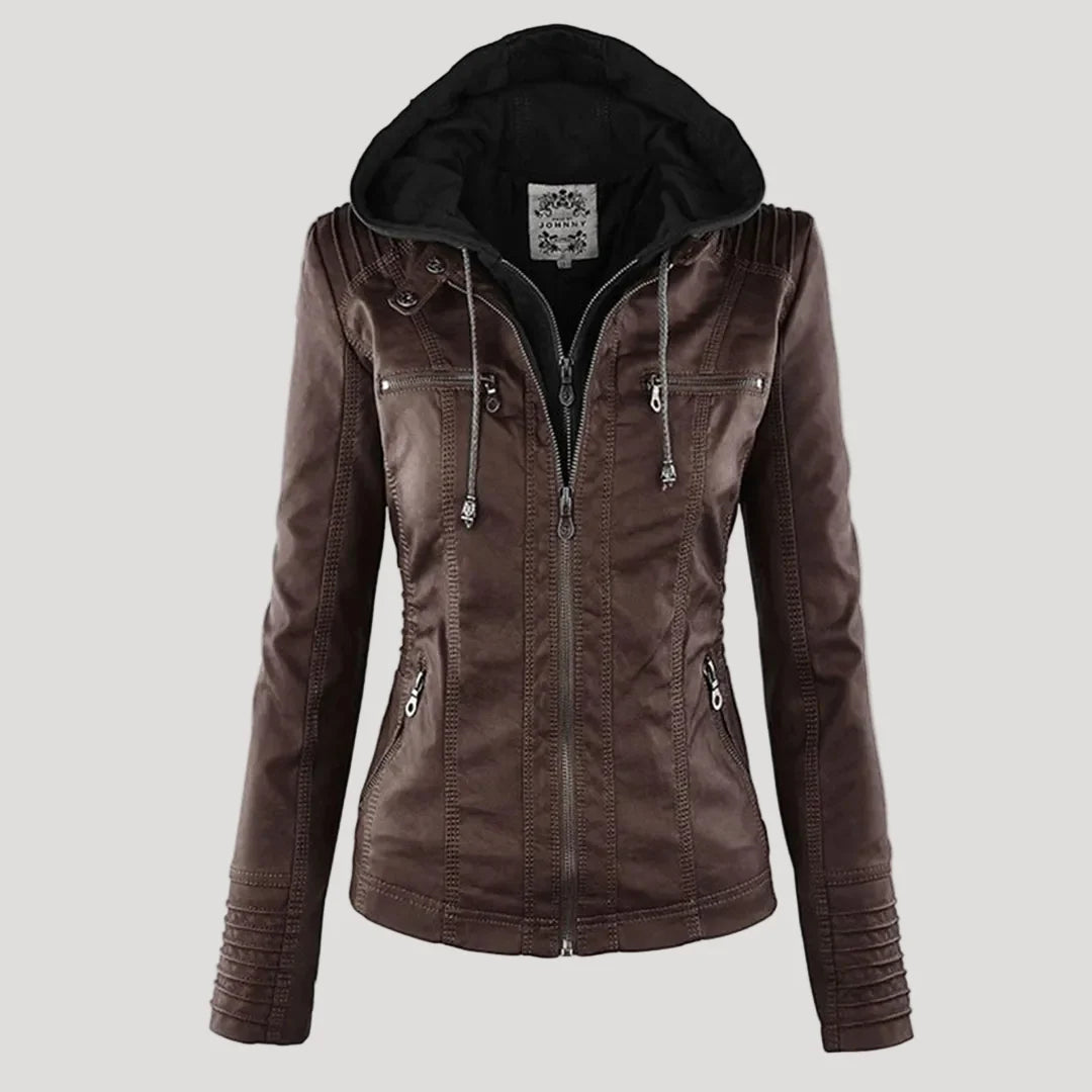 Giano Giacca Donna | Similpelle Impermeabile con Cappuccio Removibile 9