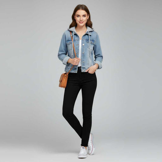 Giubbotto Donna Denim con Cappuccio Removibile | Giacca Casual