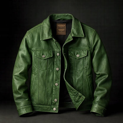 Men's Vintage Slim Fit Zip-Up Leather Jacket 0