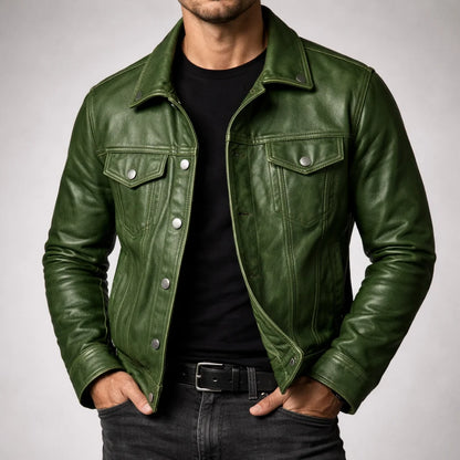 Men's Vintage Slim Fit Zip-Up Leather Jacket 3