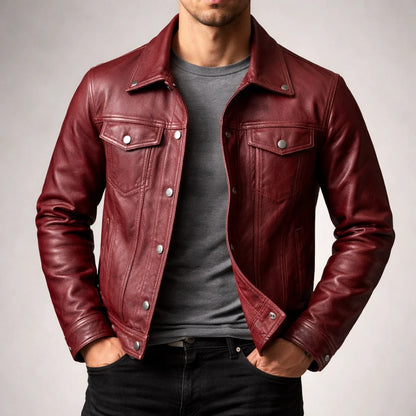 Men's Vintage Slim Fit Zip-Up Leather Jacket 4