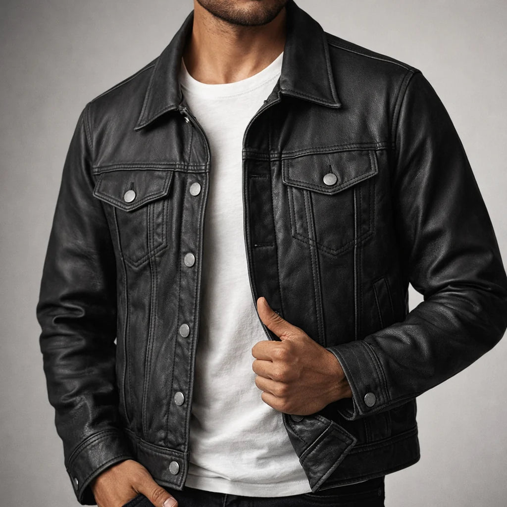 Men's Vintage Slim Fit Zip-Up Leather Jacket 5