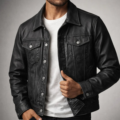 Men's Vintage Slim Fit Zip-Up Leather Jacket 5