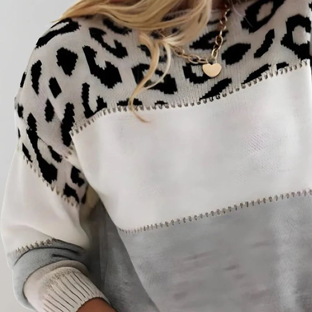 Viola Maglione Donna | Maglia Morbida con Stampa Leopardata e Blocchi di Colore 1