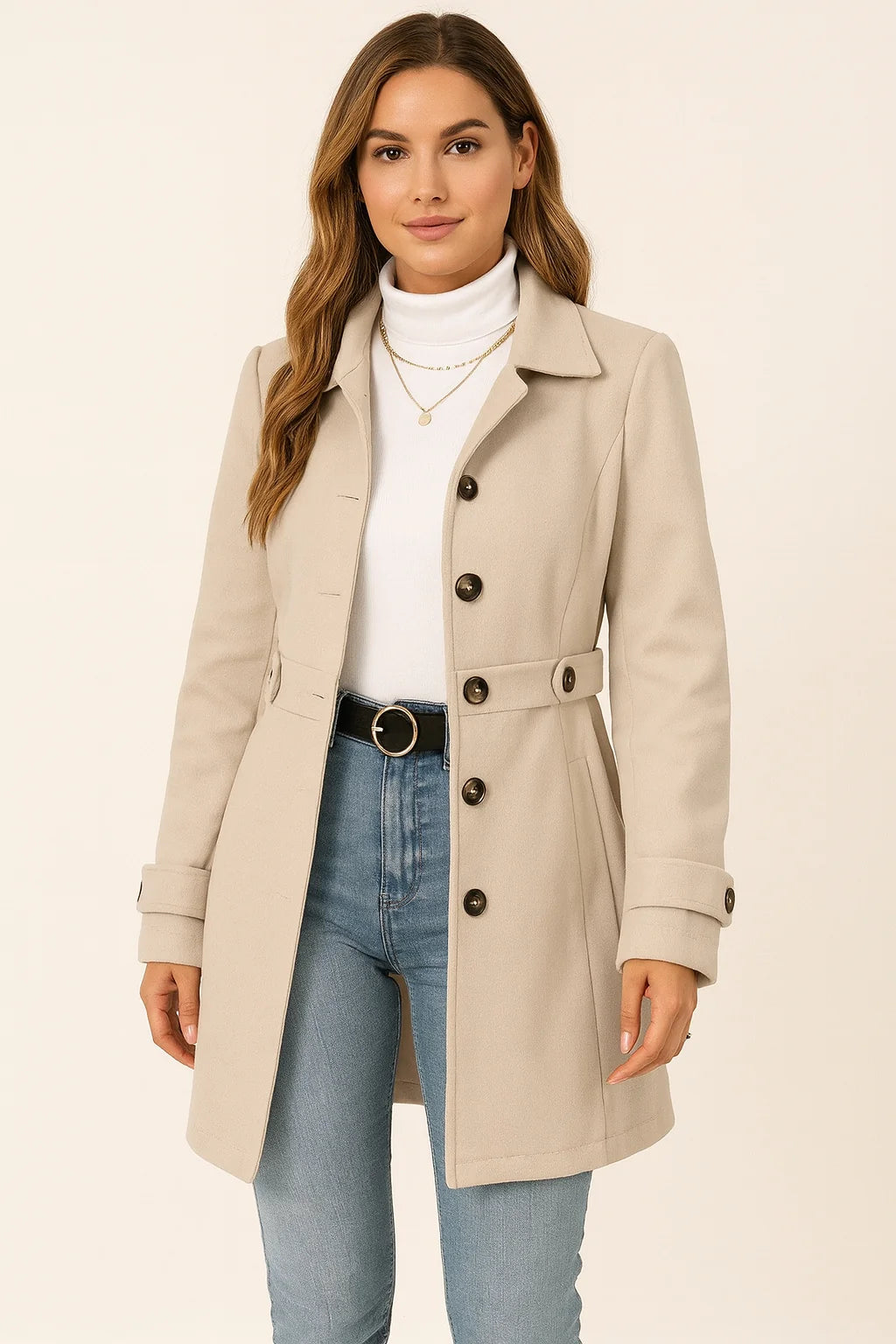 Women's Elegant Belted Tailored Autumn Coat 0