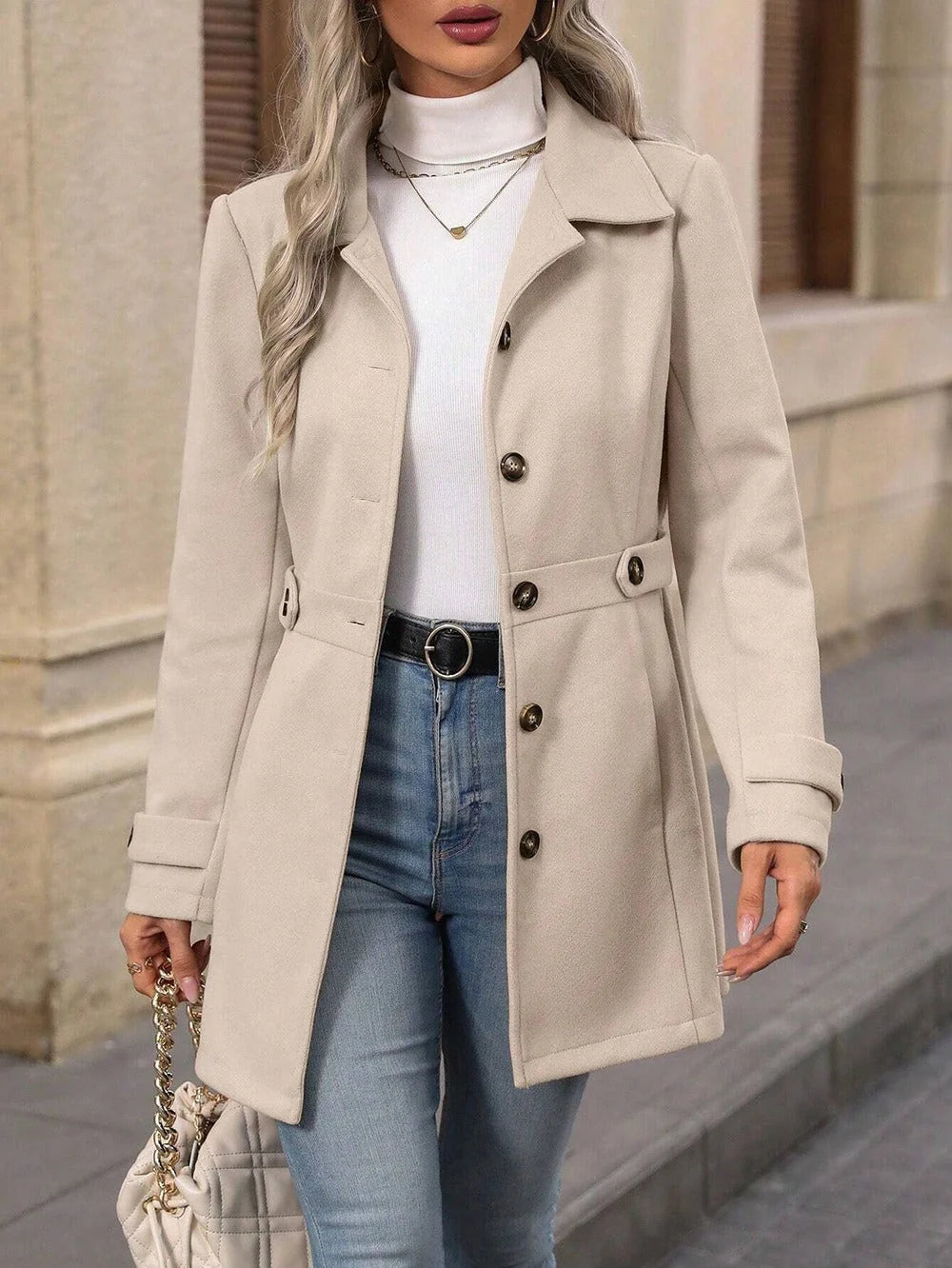 Women's Elegant Belted Tailored Autumn Coat 4