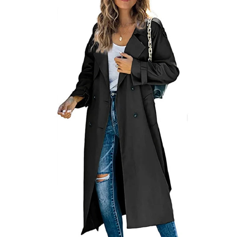 Women's Elegant Longline Belted Trench Coat 0