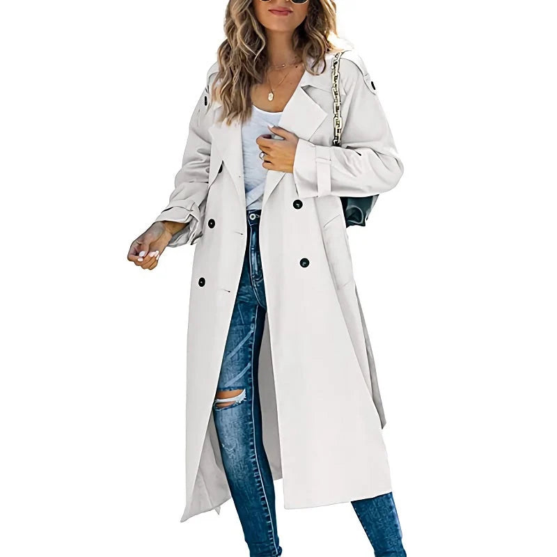 Women's Elegant Longline Belted Trench Coat 1