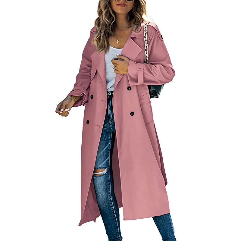 Women's Elegant Longline Belted Trench Coat 2