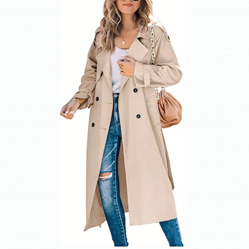 Women's Elegant Longline Belted Trench Coat 3