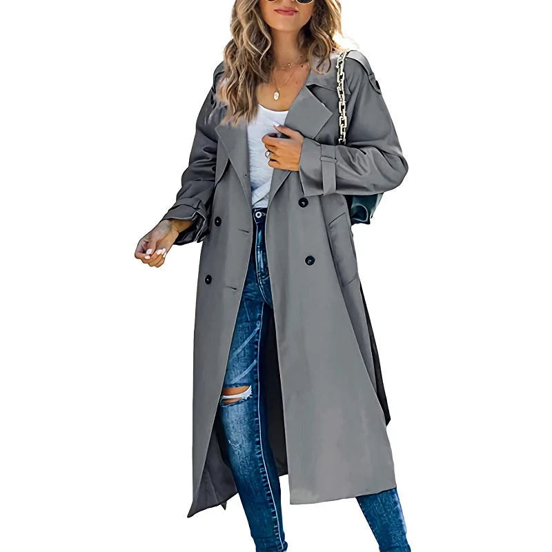 Women's Elegant Longline Belted Trench Coat 4