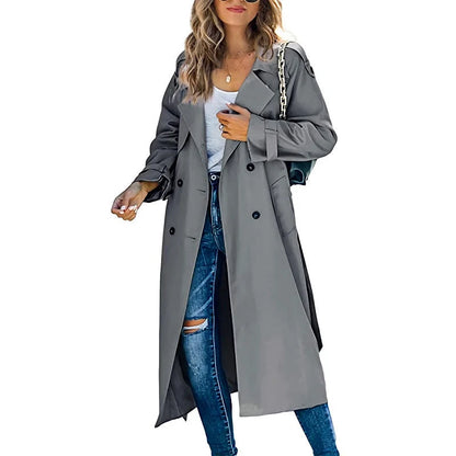 Women's Elegant Longline Belted Trench Coat 4