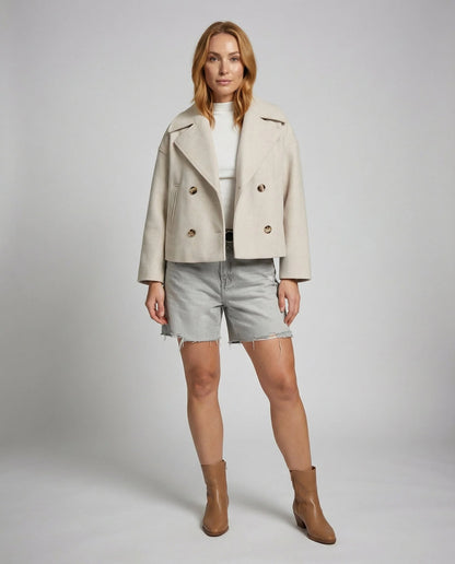 Women's Elegant Tailored Double-Breasted Short Blazer 6